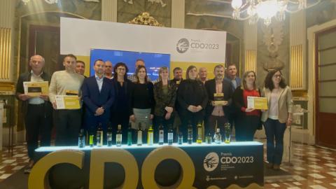 Foto de família de totes les entitats guardonades als Premis CDO 2023