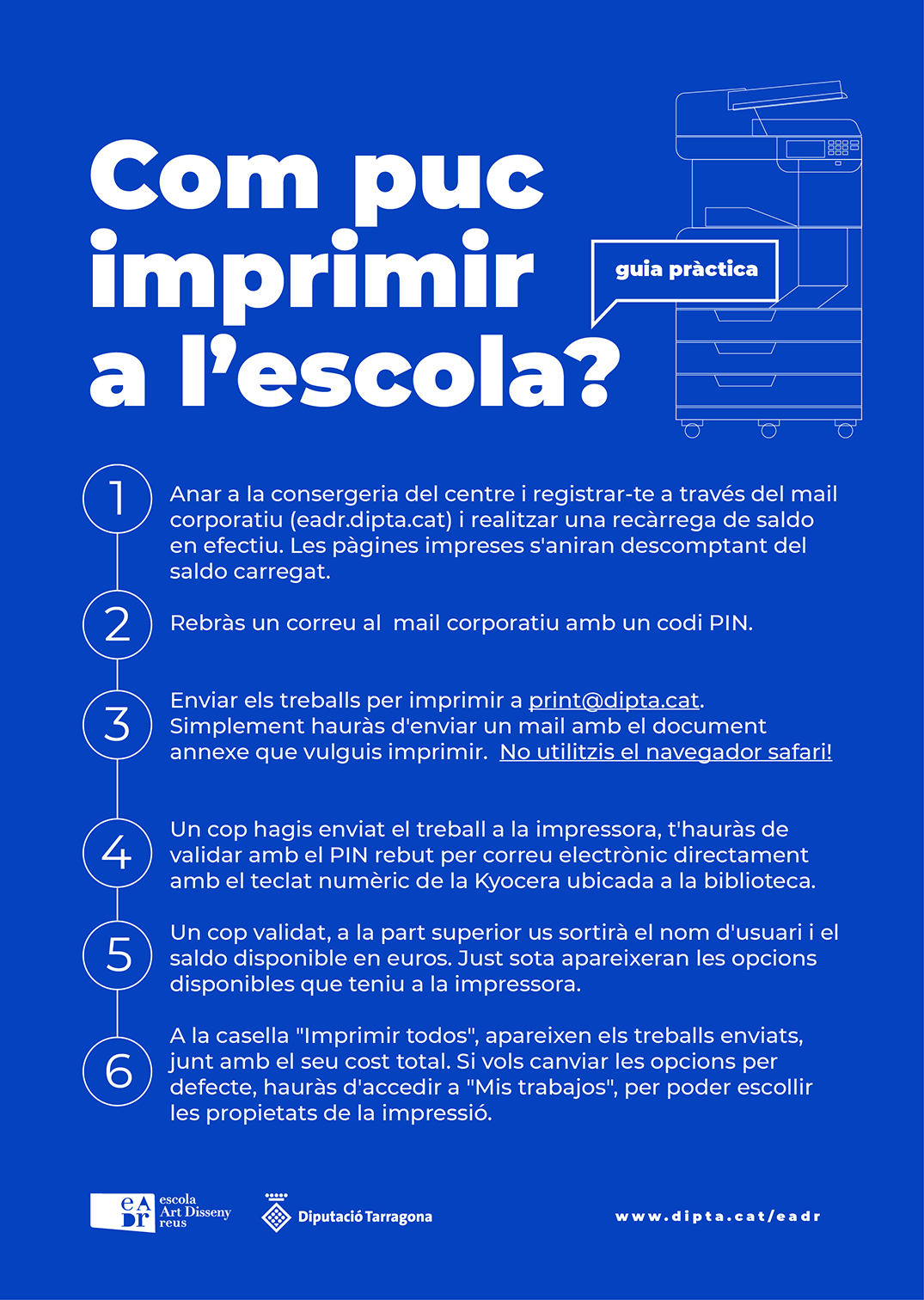 infografia amb passos per imprimir a l'escola