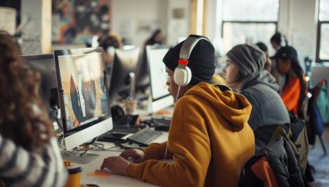 estudiants editant un vídeo