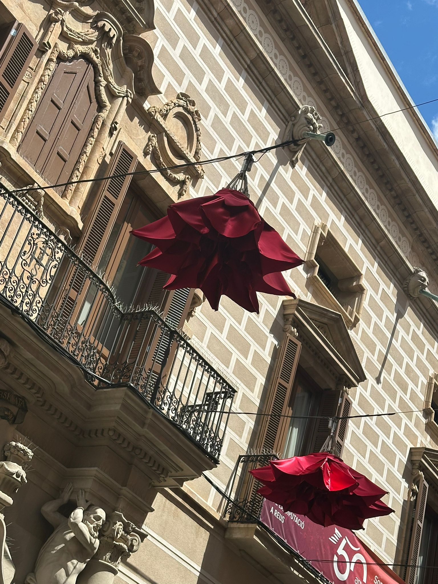 Imatge instal·lació roses de Reus a la Façana del palau bofarull