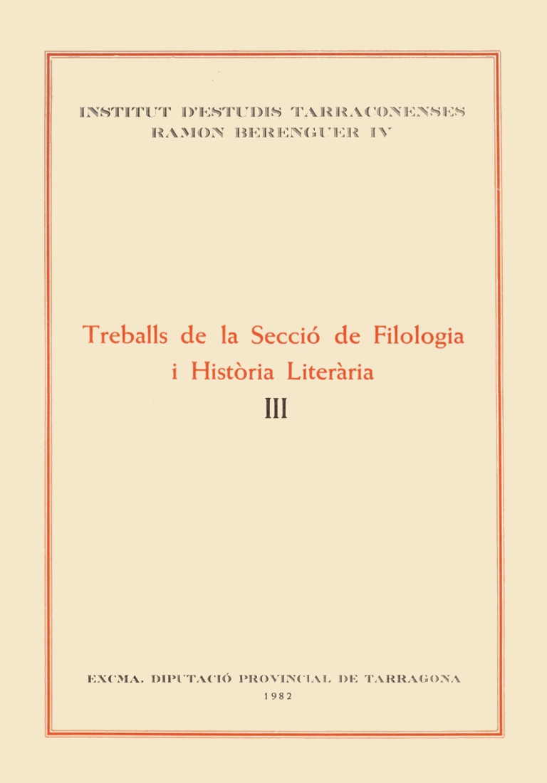 Treballs de la Secció de Filologia i Història Literària III