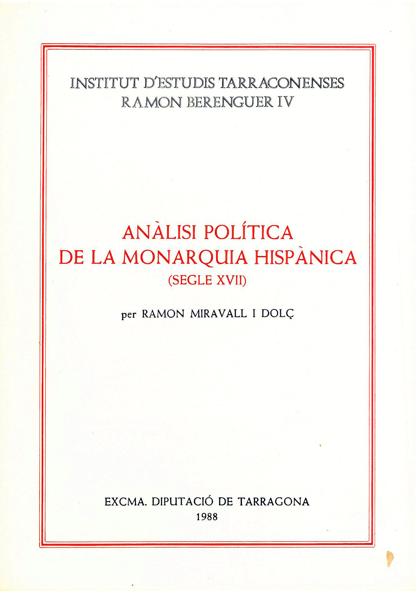 portada Anàlisi política monarquia hispànica s. XVII