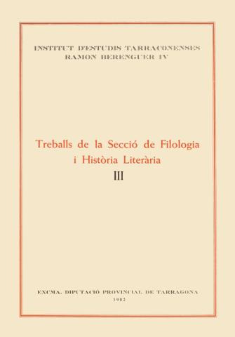 Treballs de la Secció de Filologia i Història Literària III