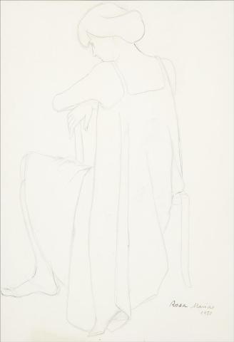 Noia, quasi de perfil, asseguda a una cadira