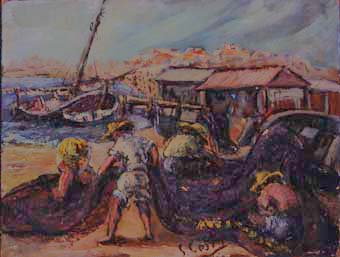 Pescadores y redes | Costa Vaqué, Santiago