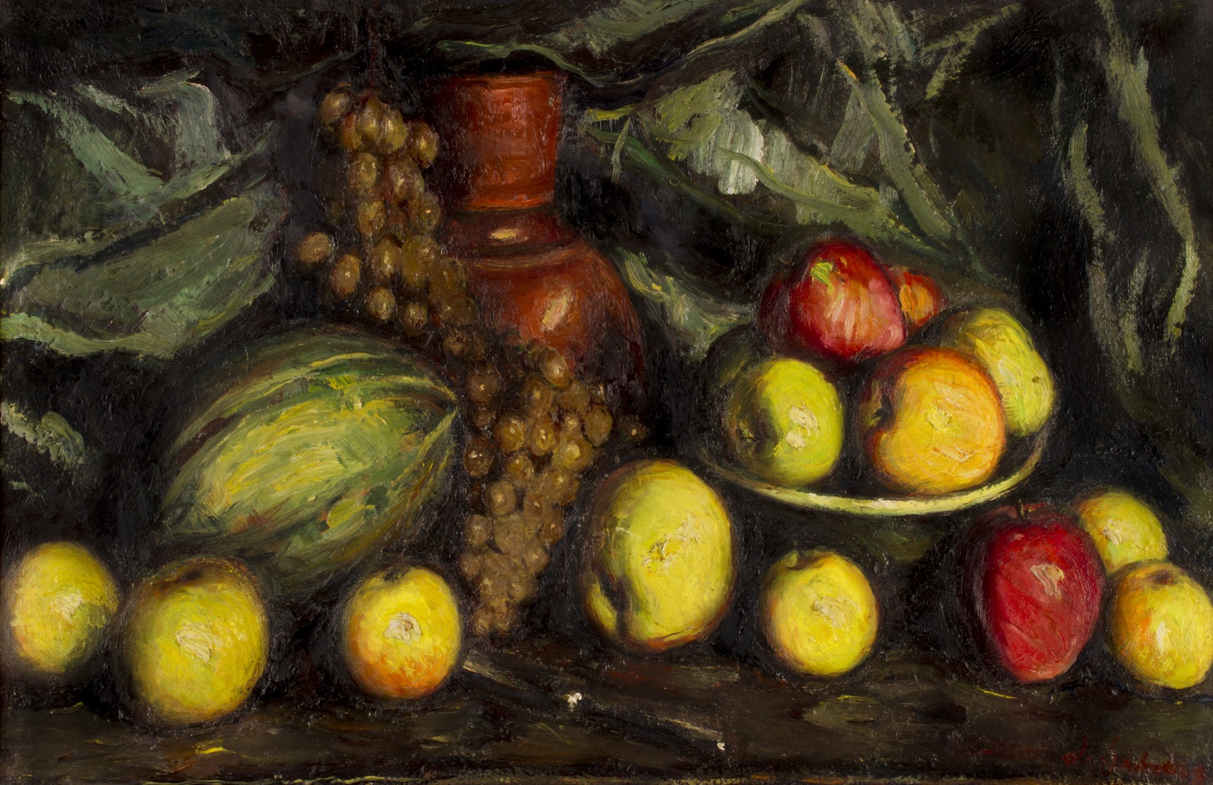 Natura morta, fruites i gerro vermell | Lahosa Valimaña, Joan