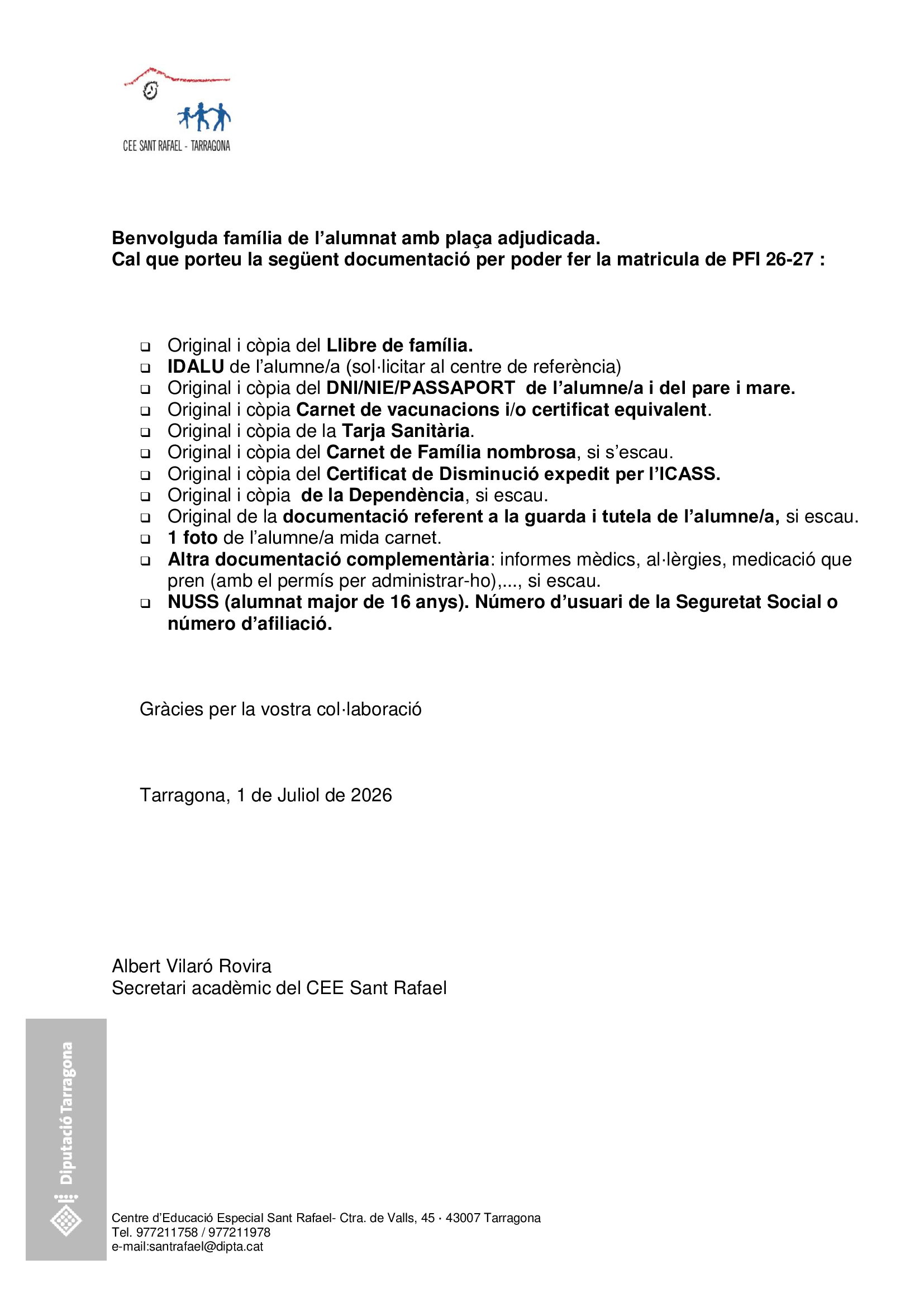 documents matrícula