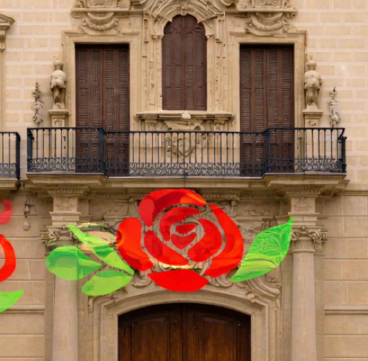 Muntatge a la façana del Palau Bofarull
