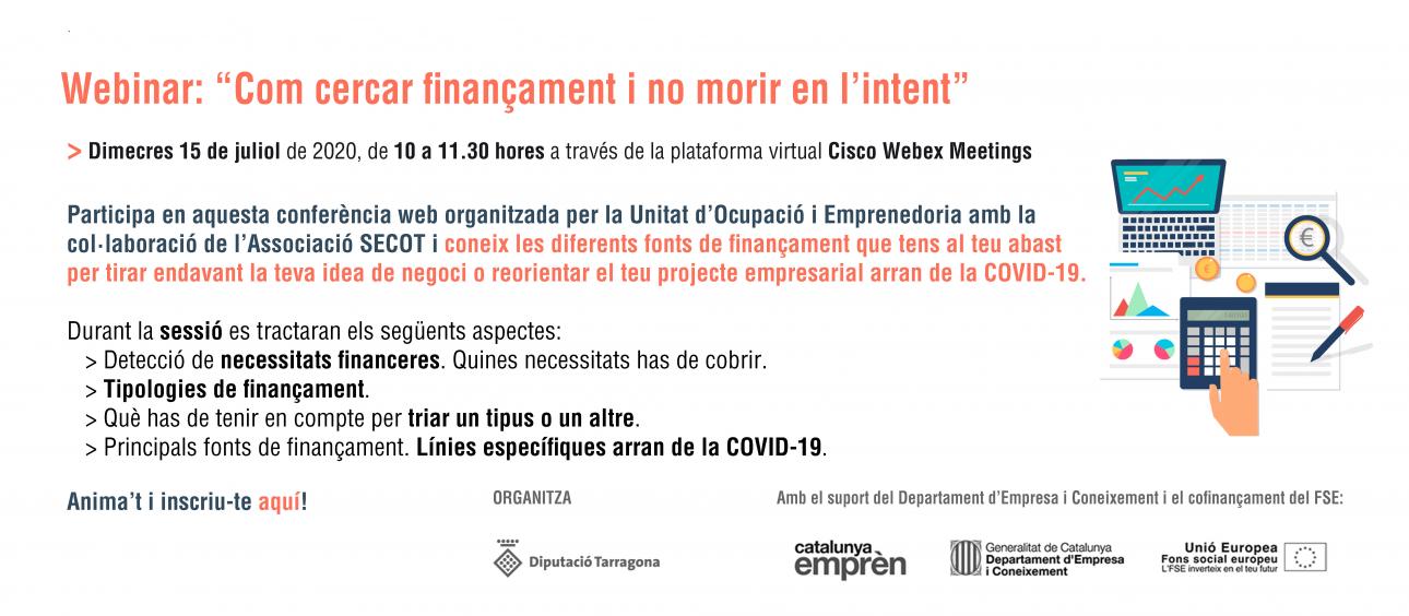 Webinar "Com cercar finançament i no morir en l'intent"