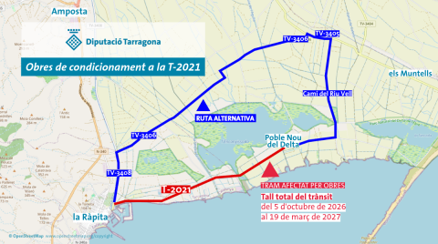 Tall previst i itinerari alternatiu a la carretera T-2021