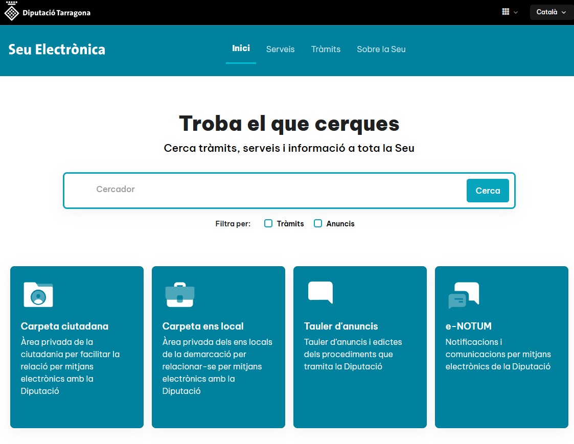 Pàgina principal de la nova seu